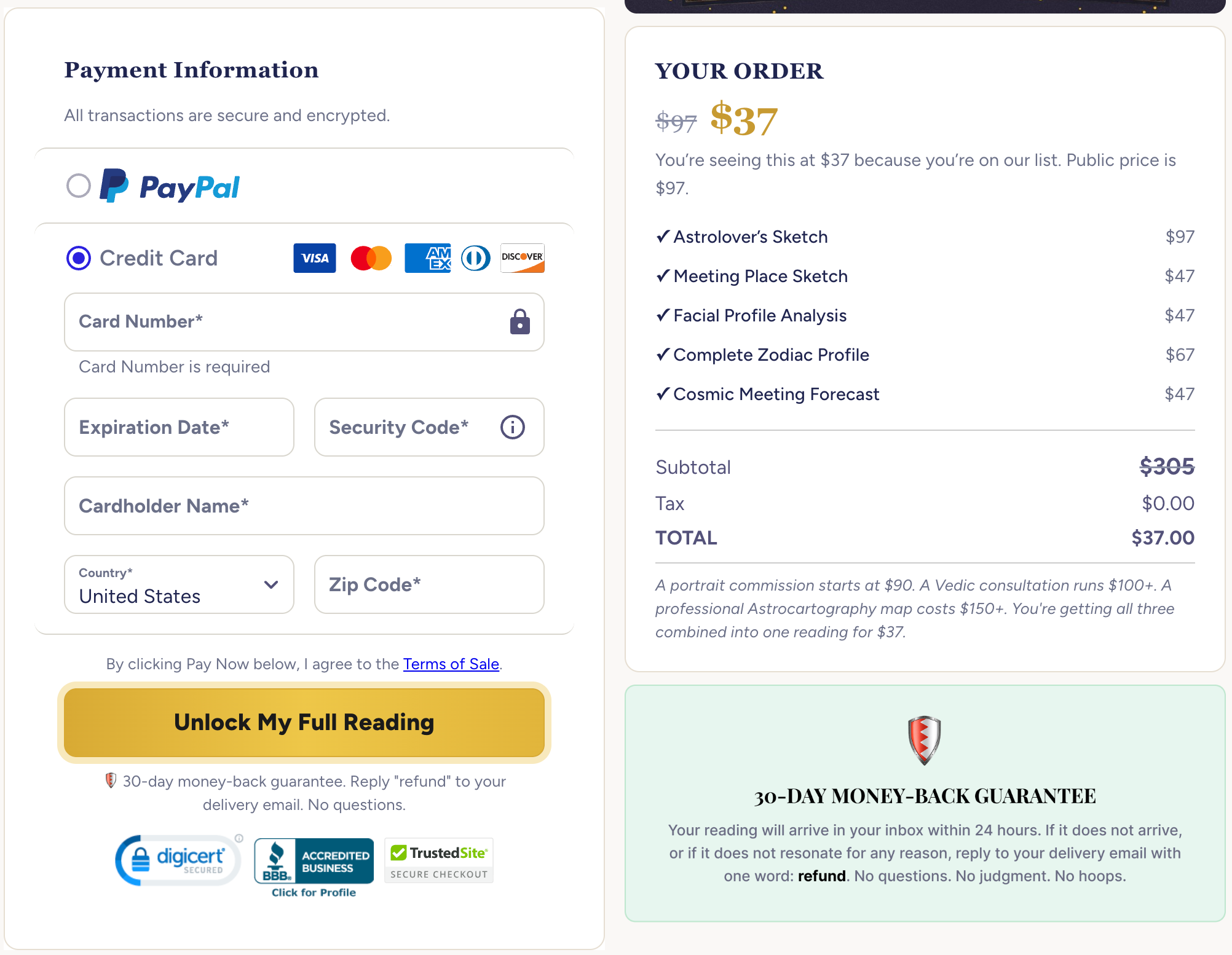 Astro Lover Sketch secure checkout page screenshot